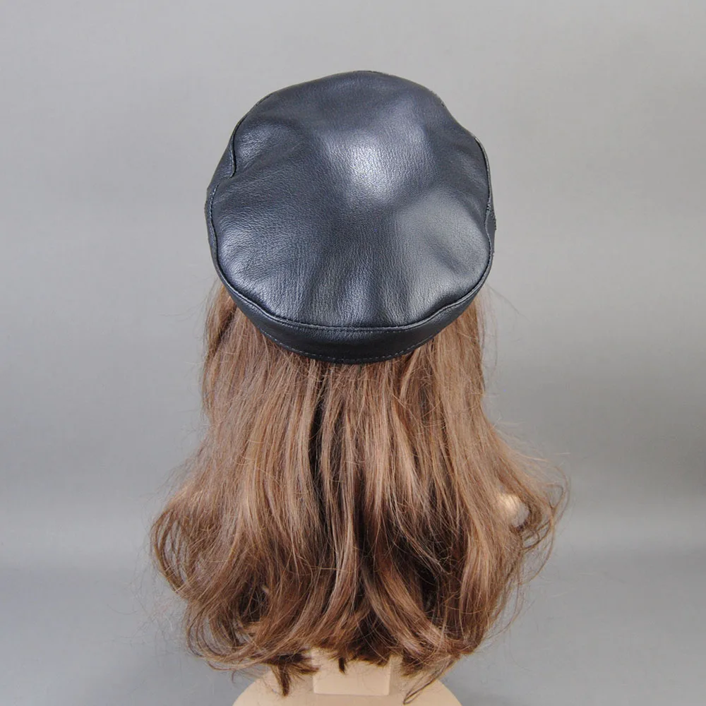 Winter Genuine Ladies 100% Cowhide Leather Baseball Women's Flat Cap Warm Army Military British Vintage Patrol Cadet Elegant Hat 2