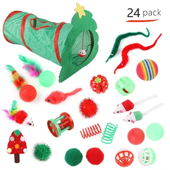 Interactive Xmas Pet Tunnel Assortments Variety Catnip Toys With Green Tunnel For Kitten Puppy Indoor Cats Xuan-us 4