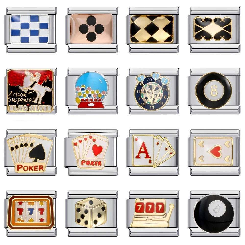 URING Mode Homme Casino Poker Schach Snooker Charme Italienische Links Fit 9mm Armband Edelstahl Frauen Männer Schmuck DIY Machen