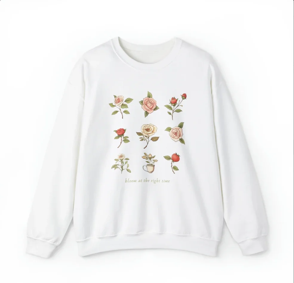 Trendy Flower Sweatshirt For Women Victorian Aesthetic Crewneck Pullover Top Comfort Colors Winter Clothing