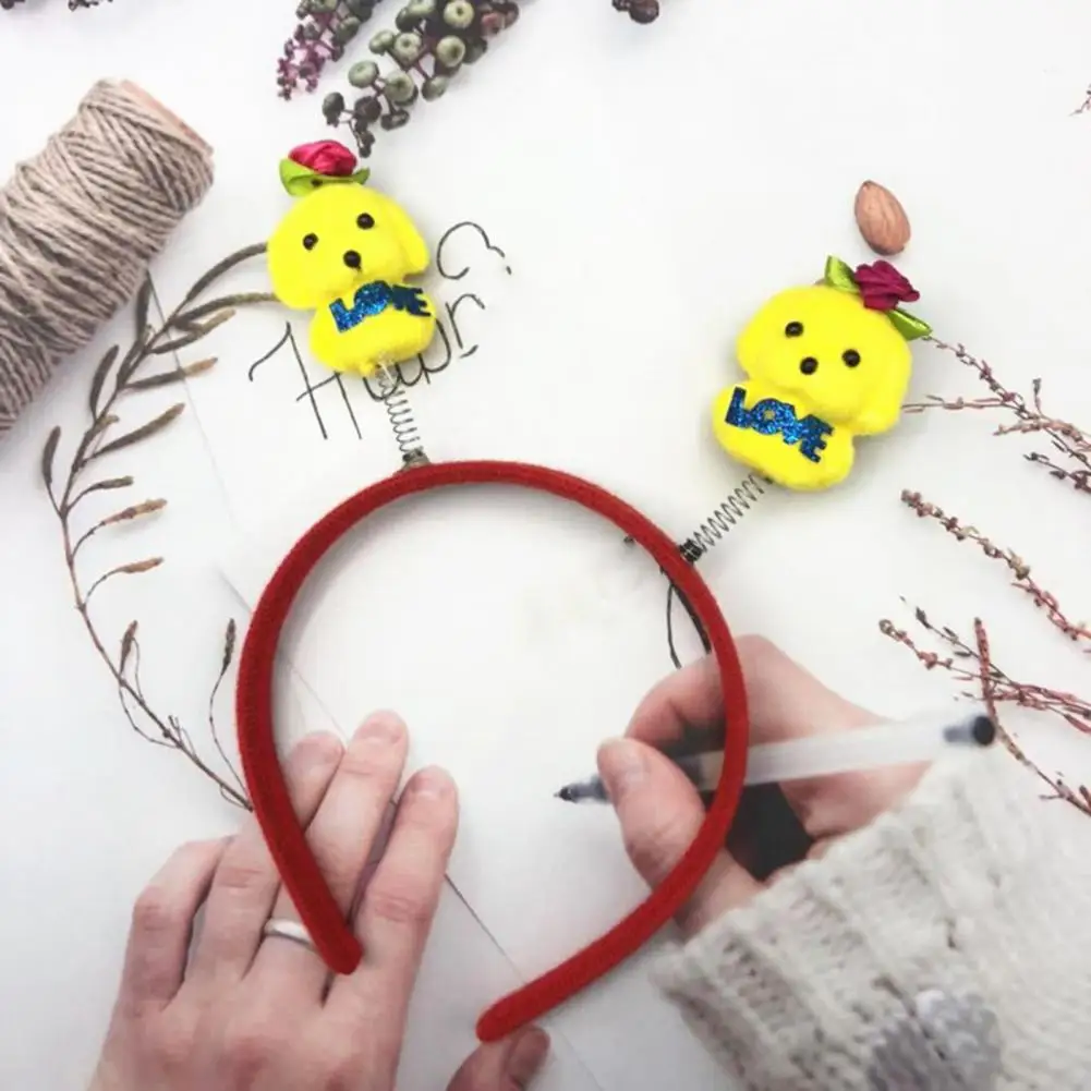 Pet Headwear Cute Cartoon Yellow Plush Dog Headband Set for Girls Funny Hairbands with Spring Design Fashionable Hair for Women