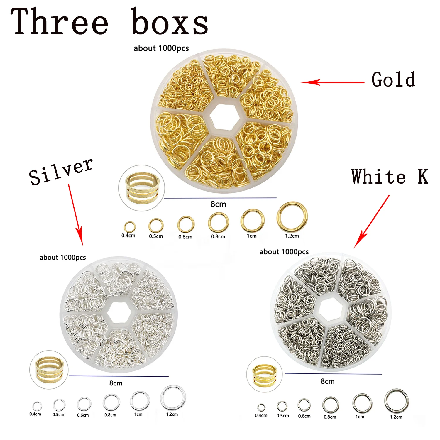 Assorted Jump Rings Set with Opening Tool for DIY Crafts - 1000 Pieces in 6 Sizes