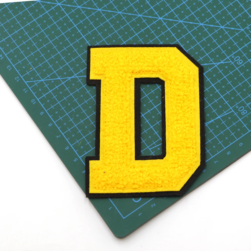 1PC 108MM Gelbe Buchstaben Chenille Gestickte Eisen Auf Patch Applique Diy Name Abzeichen A-Z Patches Für kind Kleidung Tasche Zubehör – Detail 6
