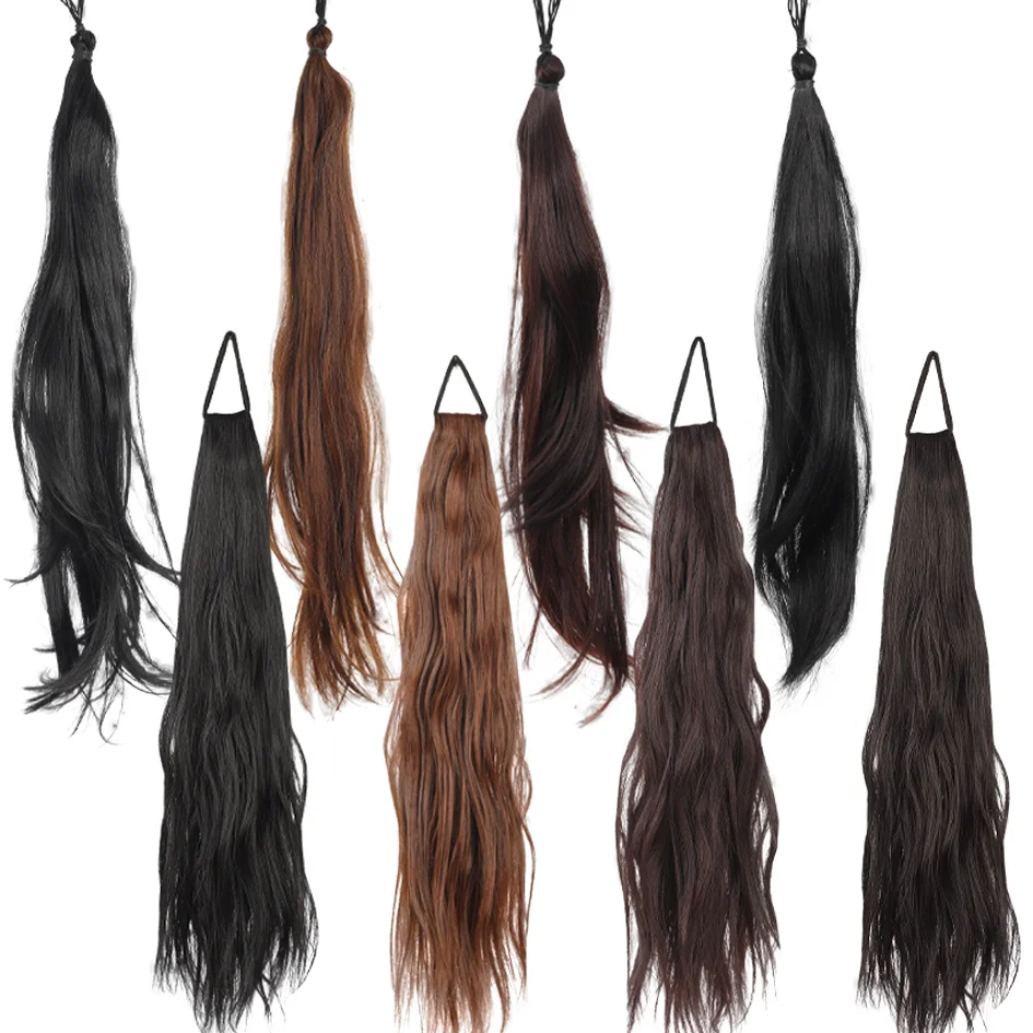 Synthetic 20 inch/22 inch long wavy ponytail tie, elastic headband hair accessory, ponytail extension, double ponytail Lolita