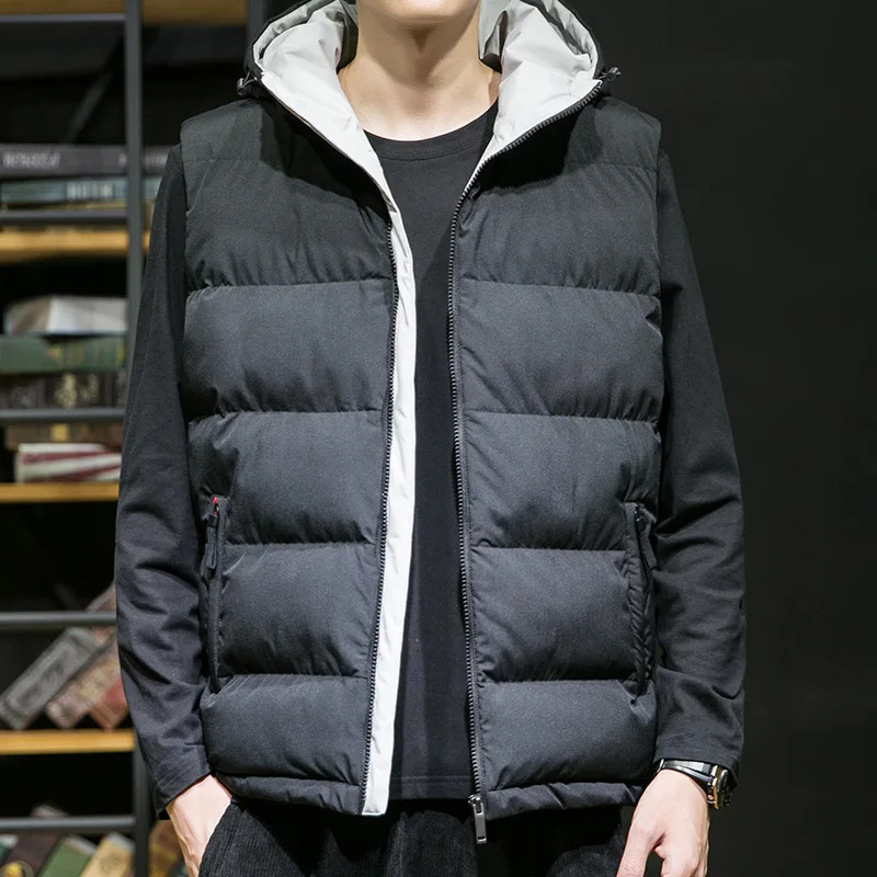 

Мужская хлопковая безрукавка, осенне-зимняя однотонная облегающая Повседневная теплая верхняя одежда на молнии с капюшоном, модель H67