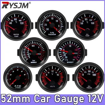 2" Turbo Boost Gauge 52mm Smoke Lens with Sensor Boost Gauge Bar Psi/Vacuum/Water Temp/Oil Pressure/Voltmeter/Tachometer RPM 1