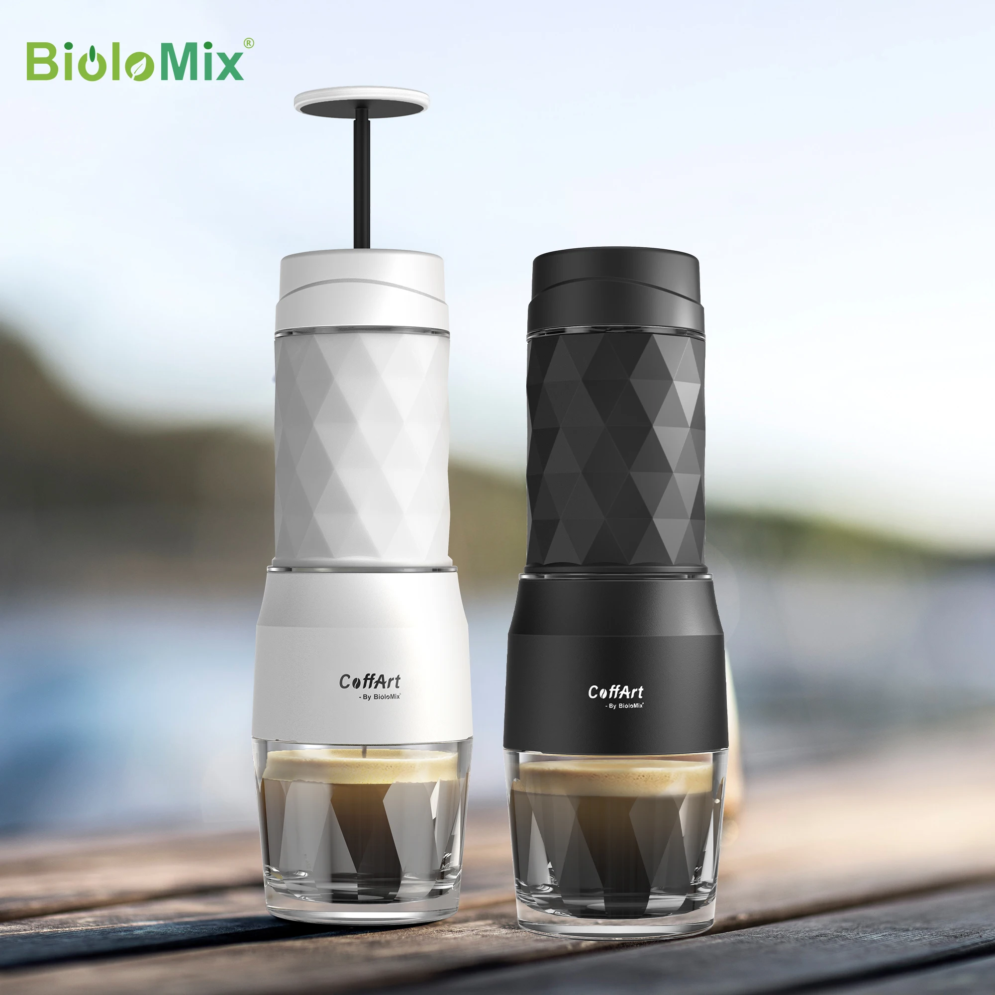 

Портативная Кофеварка BioloMix, кофеварка для эспрессо, Ручной пресс, капсулы, портативная кофеварка для путешествий и пикника