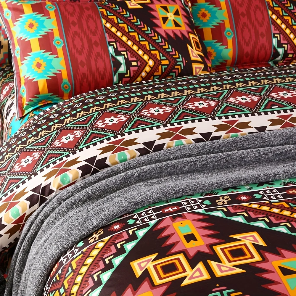 3Pcs Bohemian Style Duvet Cover Set, Soft Comfortable Breathable Bedding with Pillowcases for Bedroom Guest Room Decor