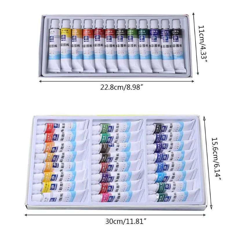 12ml 12/24 Colors Professional Paint Tubes Drawing Painting Watercolor Pigment Set Artist Art Supplies