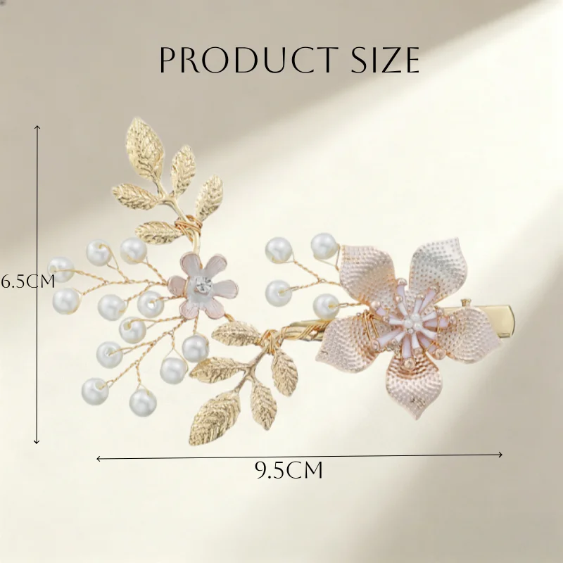 1pc 신부 진주 꽃 헤어 클립 골드 톤 리프 바레트 웨딩 파티 프롬 업두 헤어 피스 우아한 여성 헤어 액세서리