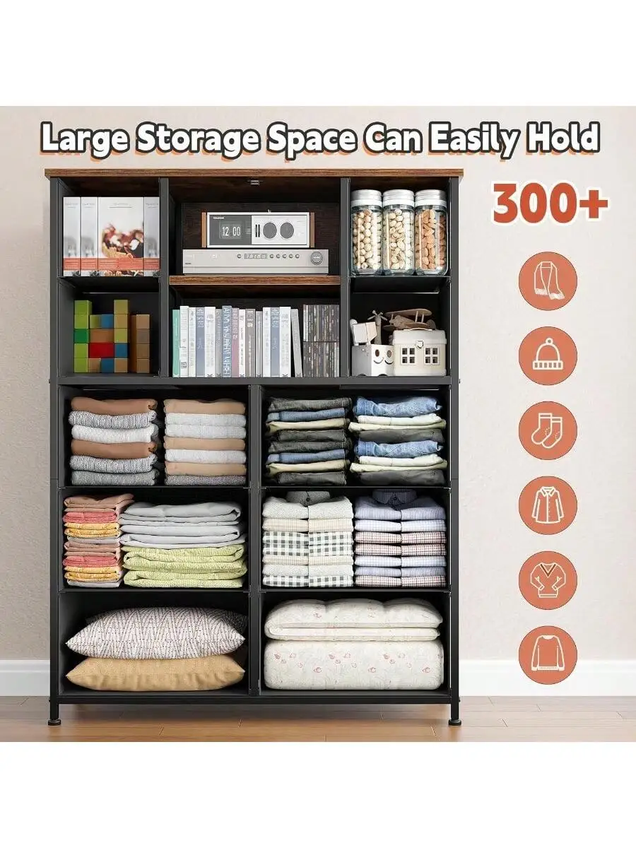 EnHomee Dresser for Bedroom with Mesh Door Tall Dressers and Chests of Drawers with 10 Fabric Drawer Morden Dresser Orga 4