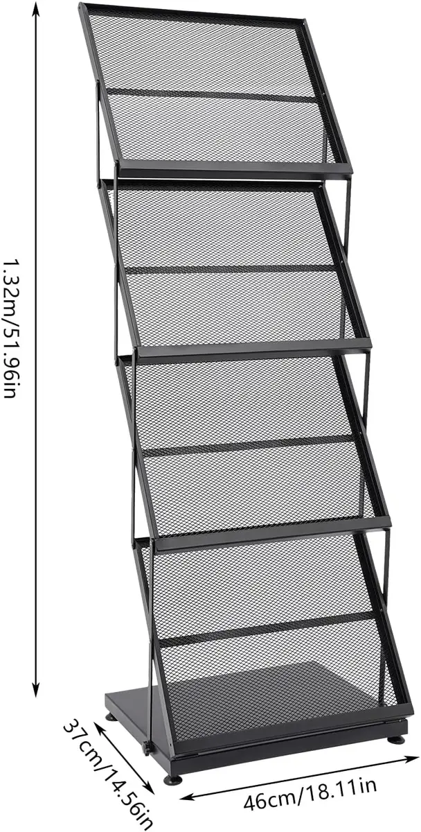 Foldable Magazine Rack,4 Tier A3 Literature Rack Brochure Display Stand Floor Magazine Rack for Exhibition, Office, Retail Store — view 5