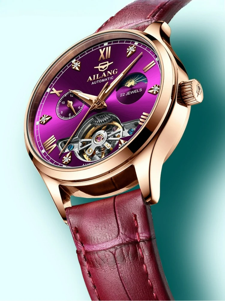 AILANG Tourbillon Automatikuhr für Damen, leuchtende, wasserdichte Skelett-Mechanische Armbanduhr, modische, elegante Uhr als Geschenk – Detail 1