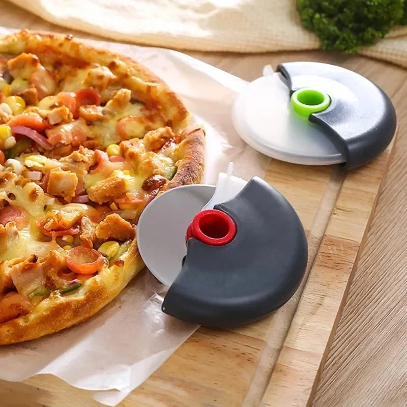 Stainless Steel Round Wheel Cutting Knife for Pizza with Lid Roller Dough Slicer Cutter Pastry Kitchen Baking Accessories Tools
