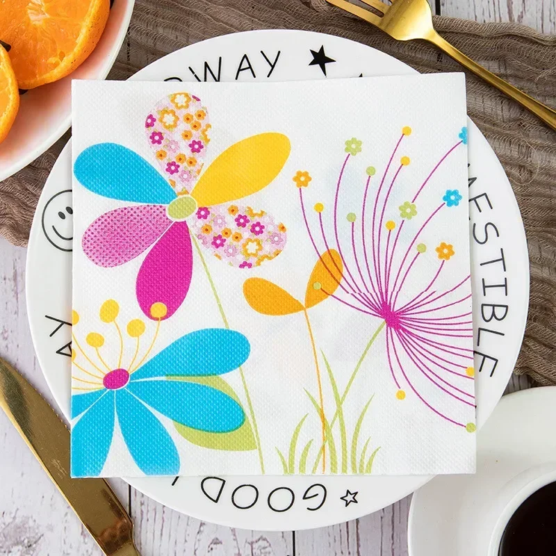 20pcs/Pac 33*33cm 2-Ply New Sunflower Printed Napkins Botanical Bee Colourful Paper Napkins Party Decoration Square