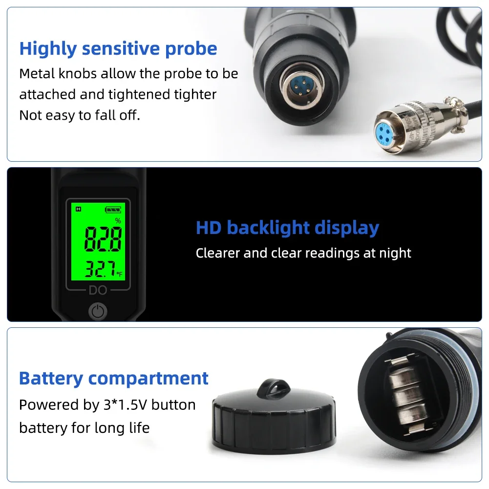 Portable Pen Type Dissolved Oxygen Meter ATC Digital Oxygen Sensor Do Meter For Fish Farming Aquarium Use With Backlight