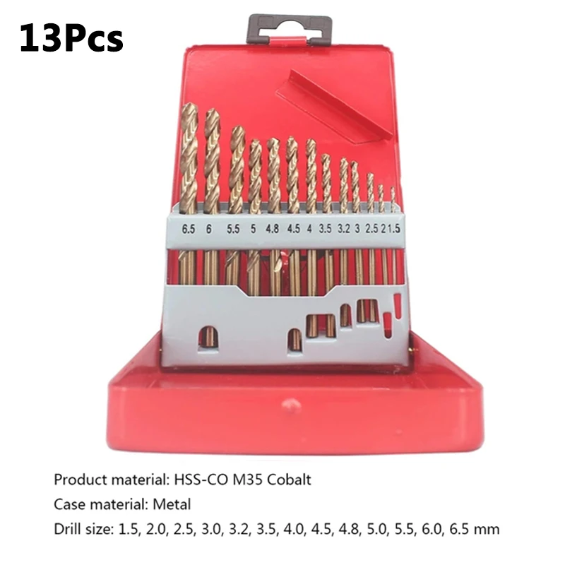 Набір спіральних свердел M35 HSS-CO 5% з метричним прямим хвостовиком із металевим корпусом для свердління з нержавіючої сталі, дерева, металу
