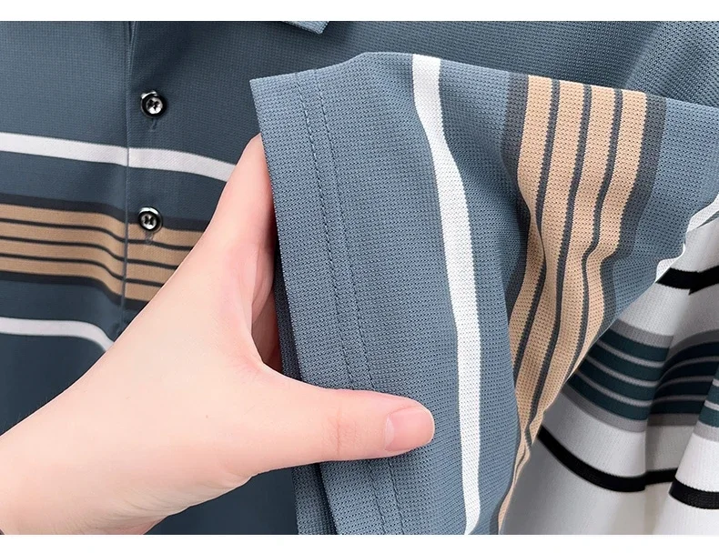 High end trend brand pure cotton polo shirt classic striped summer comfortable short sleeve men's T-shirt letter embossed top 23 Sf886f2879ca1437c90de2af3729780bfR