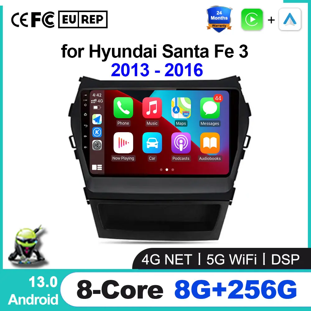 

Автомобильный мультимедийный плеер 2din CarPlay, Android, радио для Hyundai Santa Fe 3 2013-2016, 4G, GPS