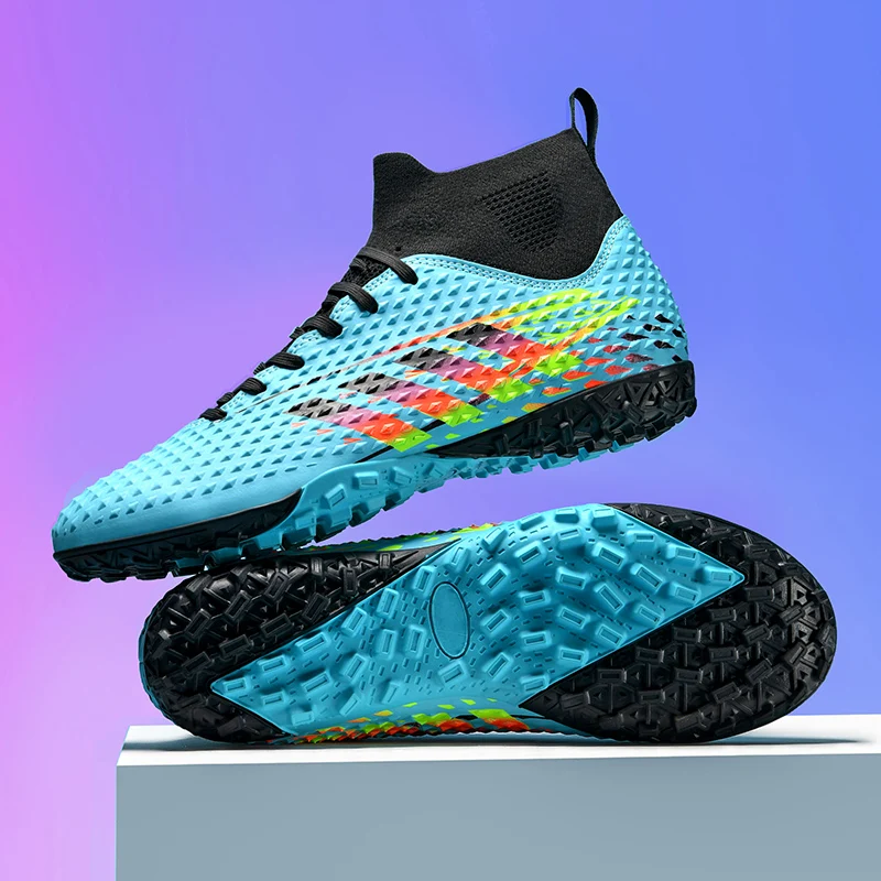 Men's Soccer Cleats Football Shoes High-Tops Lace-Up Non-Slip Short Spikes Rubber Outsoles Indoor Firm Ground Turf Futsal