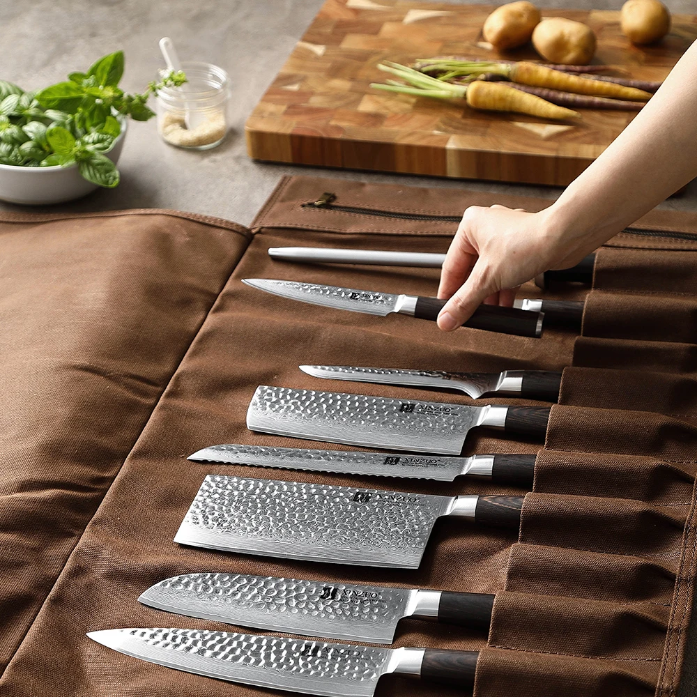 XINZUO Thickened Canvas Foldable Chef Roll Bag Kitchen Knife Bags Cooking Portable Durable Knife Storage Pockets Carry Case Knife Storage Bag