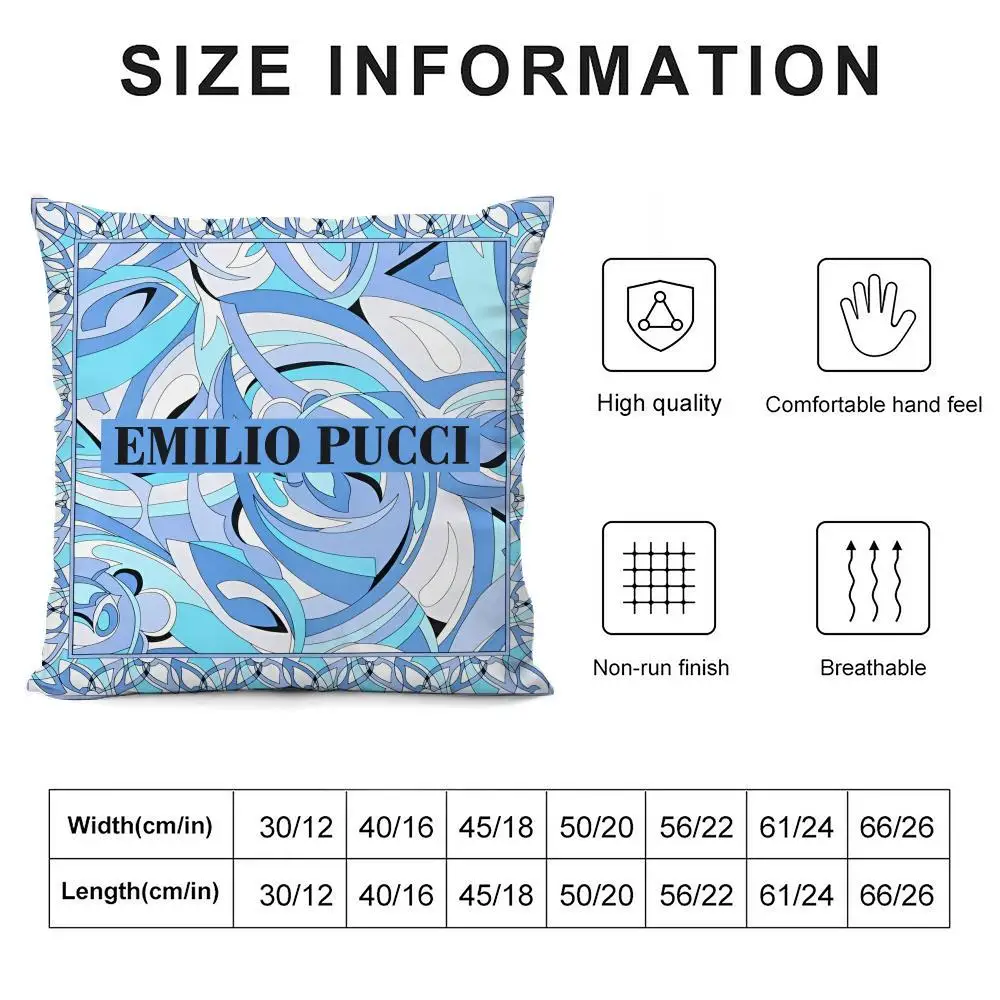 패션 E-Ee-emilio 로고 P-pucciS 쿠션 커버 베개 커버 매우 부드러운 피부 친화적인 원단 구름 같은 편안함과 숨겨진 지퍼