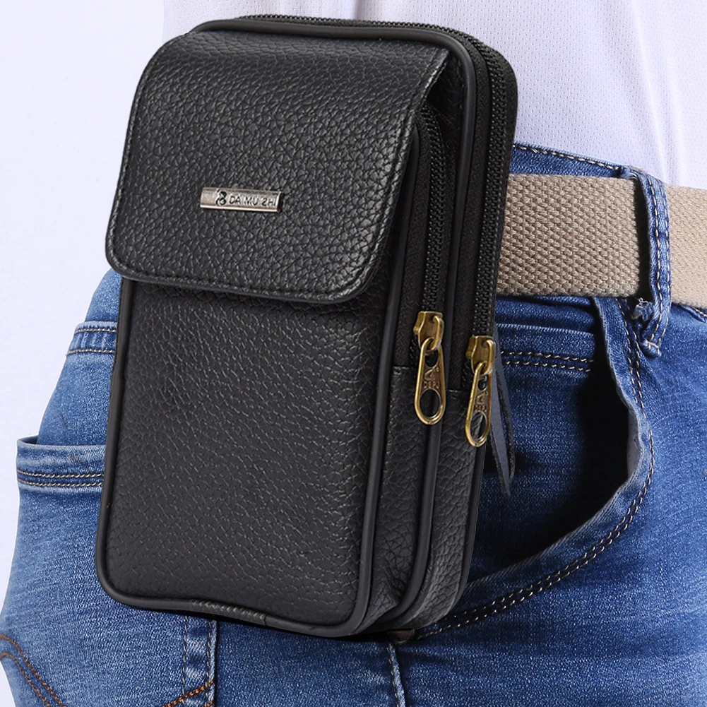 

Leather Men Small Waist Bag Solid Color Bum Belt Pack Casual Fanny Business Waist Bag Men Chest New Fashion Phone Pouch