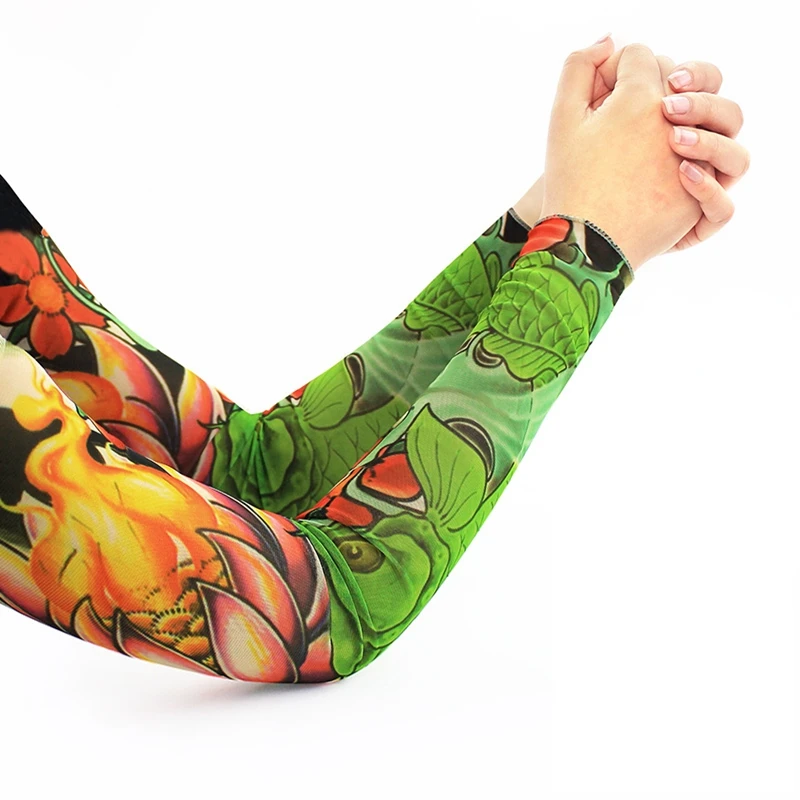 Sunscreen Arm Sleeves 4 pair Men Long Summer Tattoo Sleeves Seamless Armguard Sun Protection Cover Outdoor Gloves Driving Ice Silk Women Arm Sleeves
