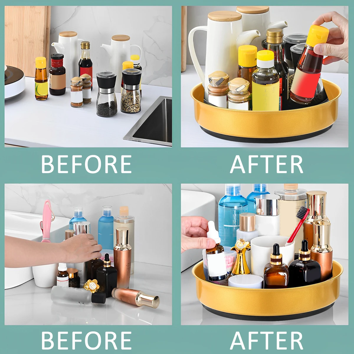 360 Rotation Non-Skid Spice Tray Pantry Cabinet Turntable with Wide Base Storage Bin Rotating Organizer for Kitchen Seasoning 5