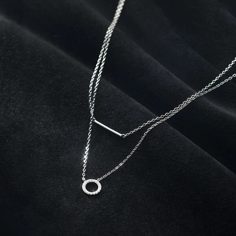 925 Sterling Silver Female Geometric Double Necklace Clavicle Chain Pendant Women Wedding Party Gift Jewelry Accessorie pendant necklace silver necklace