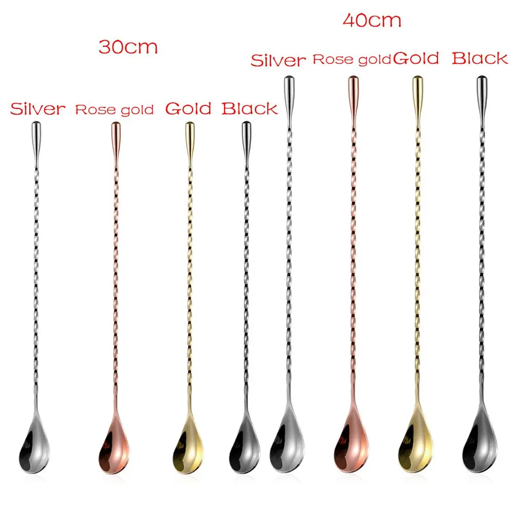 Cocktail Spoon Stainless Steel Mixing Bar Cocktail Spoon Spiral Teadrop Spoon Kitchen Stir Bartender Tools Bar Accessories Eco-Friendly
