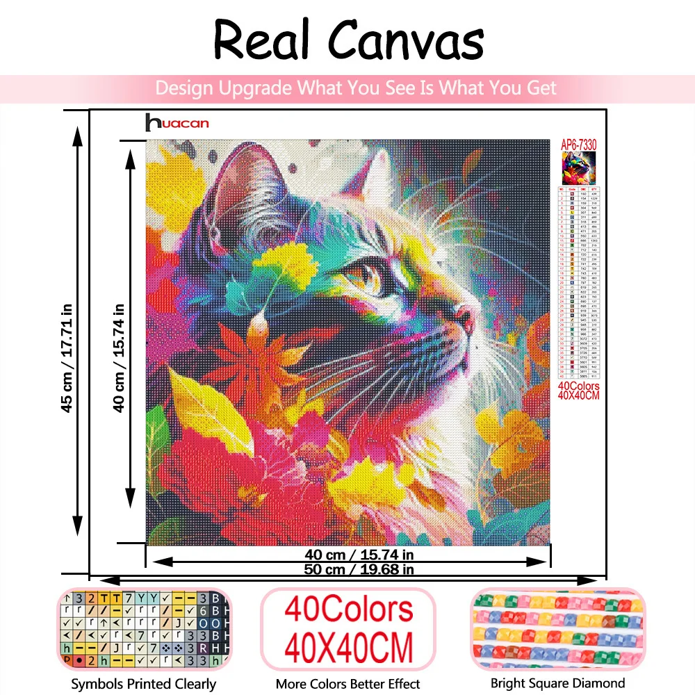 Huacan 5d Diy 다이아몬드 페인팅 고양이 색상 모란 자수 모자이크 동물 꽃 크로스 스티치 키트, 사각형 및 원형 홈 장식