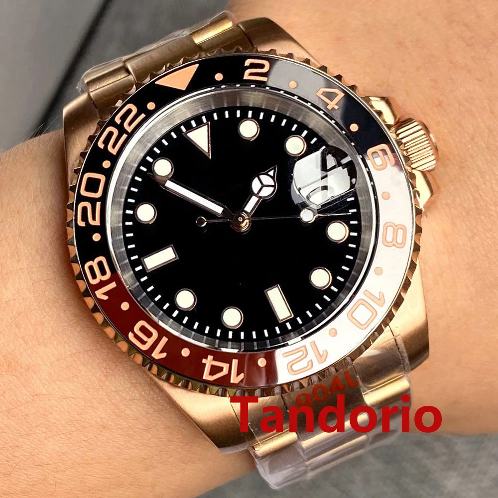 Tandorio 40mm Sapphire Glass Black Dial NH35A Automatic Rose Gold Mens Watch - Picture 10 of 10