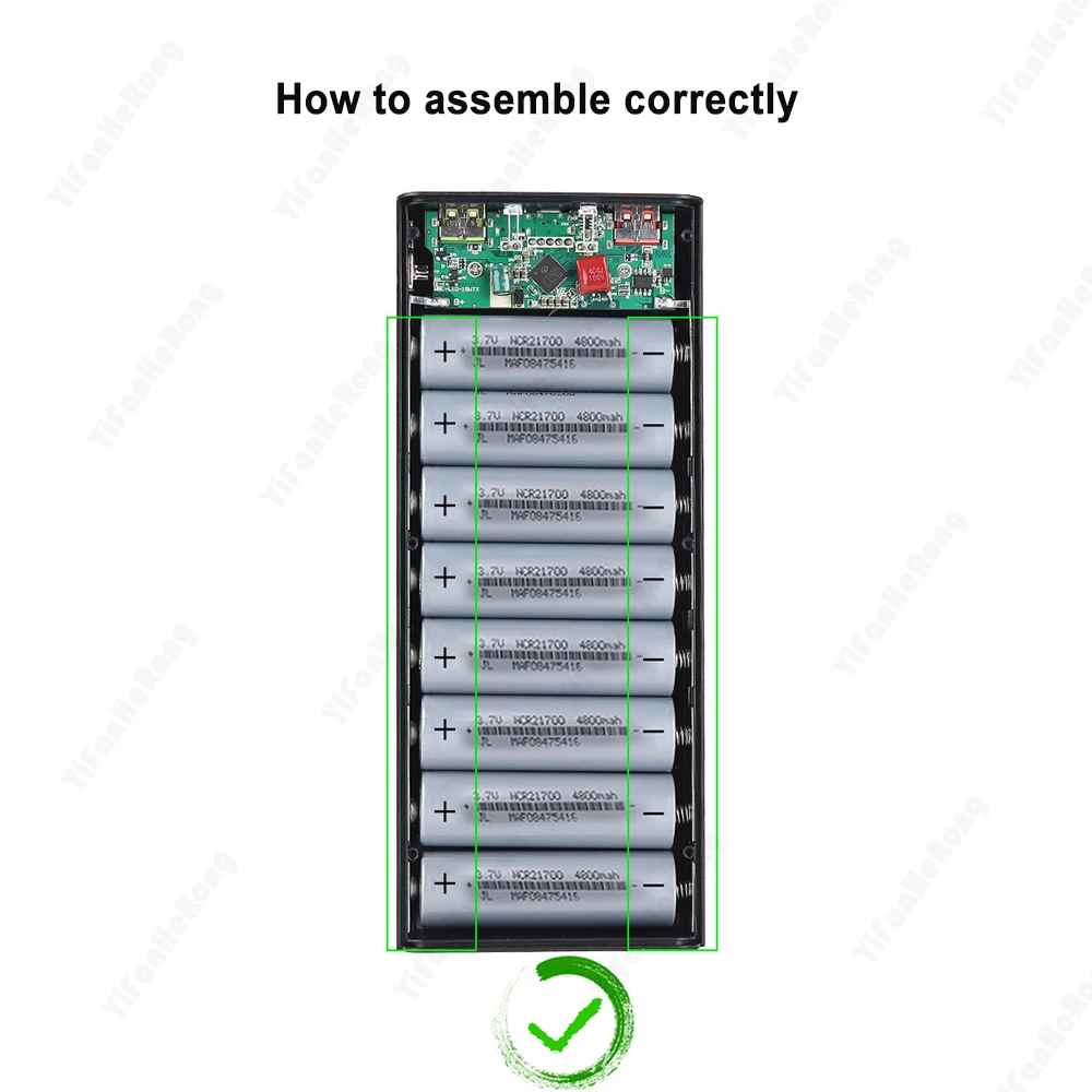 21700 Flashlight Battery Charger Box Power Bank Holder DIY Shell Case Dual USB 8x21700 Battery Shell Storage Organize