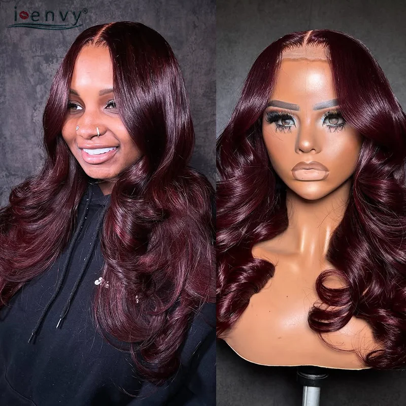 32 Inch Body Wave Human Hair Wig 13X6 Hd Lace Frontal 13X4 99J Cherry Red Colored Curly Lace Front human hair wig