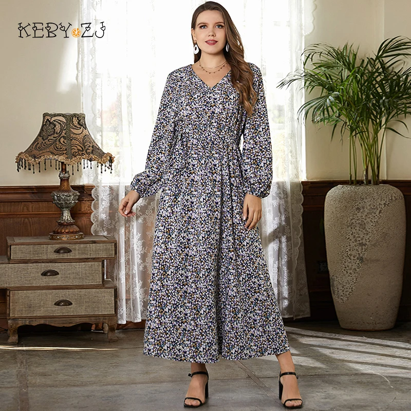 

KEBY ZJ Women's Dress 2022 Plus Size Clothes 3XL 4XL V Neck Floral Print Chiffon Large Size Party Casual Elegant Maxi Dresses