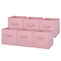 Collapsible Cube Fabric Storage Bins (10.5" x 10.5"), 6 Pack, Pink Puff 1