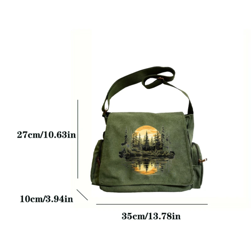 Vintage Women's Shoulder Bag Men's Messenger Bag Crossbody Bag Laptop Bag Canvas Large Capacity Sun Print