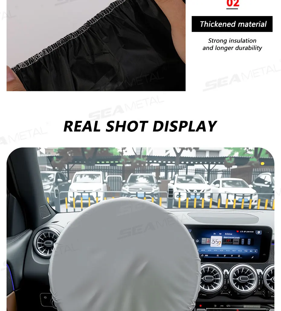 BLALION Universeller Auto-Lenkrad-Sonnenschutz Silberbeschichteter Stoff Sonnenschutz Hitzeschutz Auto-Innenausstattung Zubehör – Detail 11