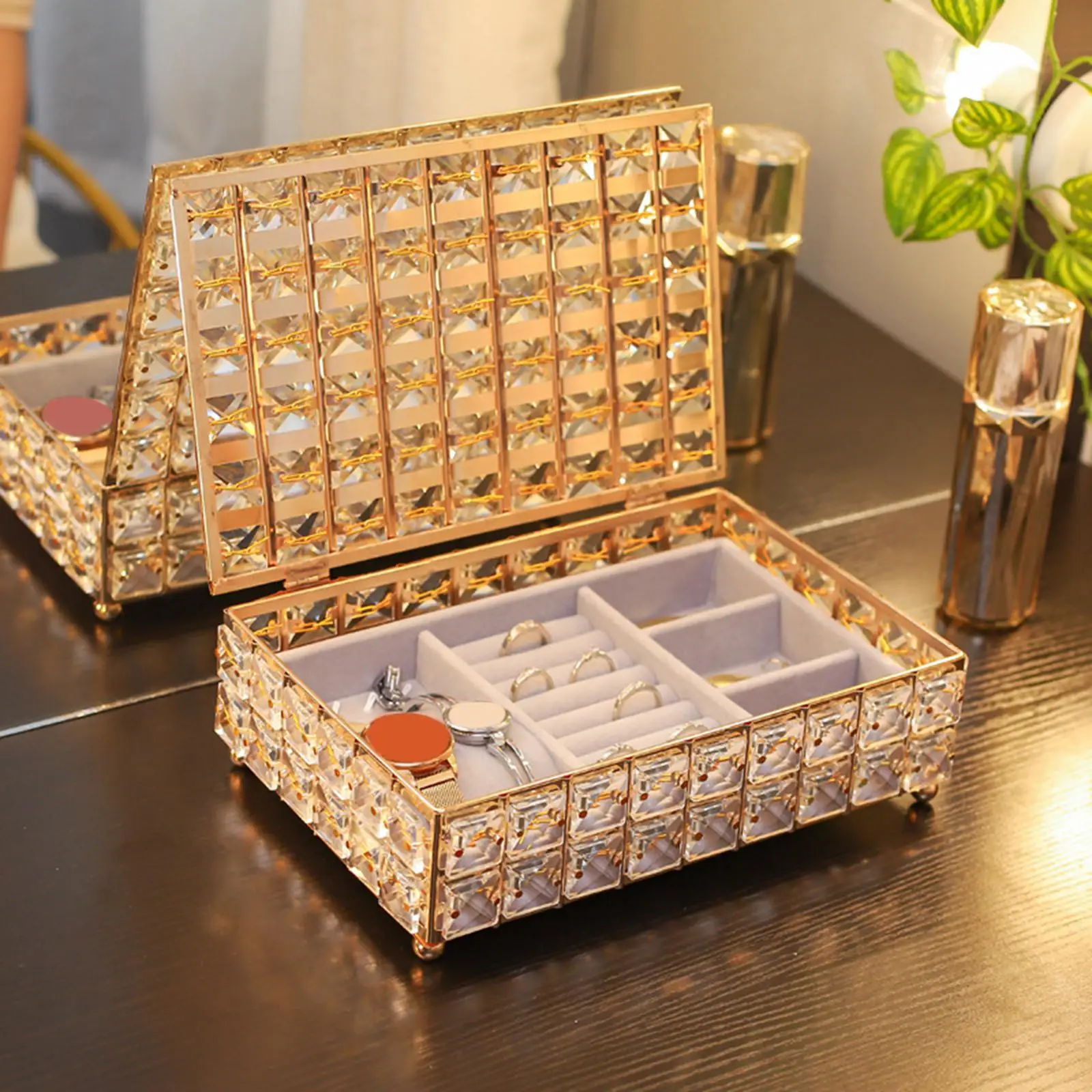 Portable Crystal Jewelry Organizer Box Gift Display Storage