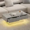 LED Coffee Table with Storage, Rectangular Center Table for Living Room, Modern High Glossy Farmhouse Coffee Table with16 Colors 5