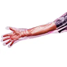  Soft 50Pcs Pet Examination Artificial Insemination Disposable PE Long Arm Glove 