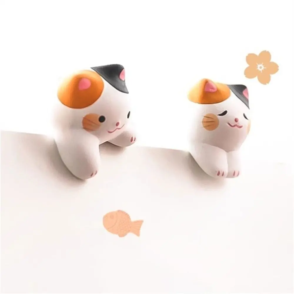 3pcs /set Handmad Lucky Cat Resin Figurine Collectible Crafts Kitten Car Ornaments Statue Cartoon Pet Cat Landscape Decoration