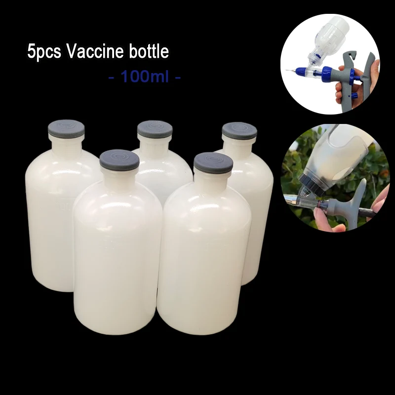 Poultry Plastic Bottle Vaccine Bottle Dispensing Syringe Accessory 5pcs 100ml Continuous Thicken Animal Farming Tools Reusable Syringe Disposable Syringe