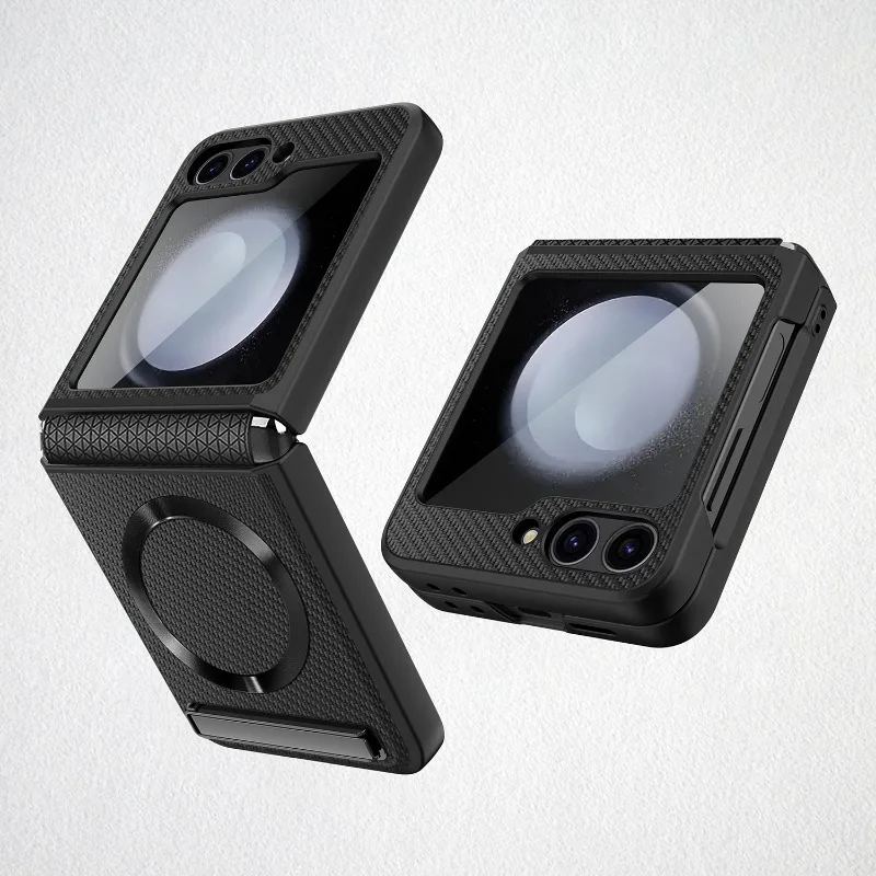 Magnetic Kickstand Leather Phone Case with Hinge Protection and Glass Film