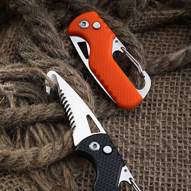 Parcel Knife 1pc Portable Multi-functional Parcel Knife Keychain Serrated Hook Unpacking Emergency Survival Box Opener