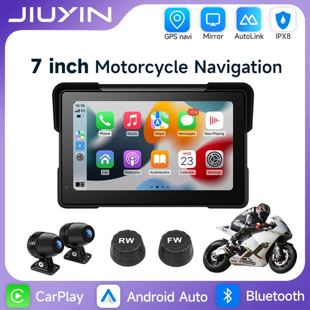 7 Inch Motorcycle Multimedia Player IP67 Waterproof GPS Navigation Recorder Wireless CarPlay Android Auto Touch Screen Bluetooth