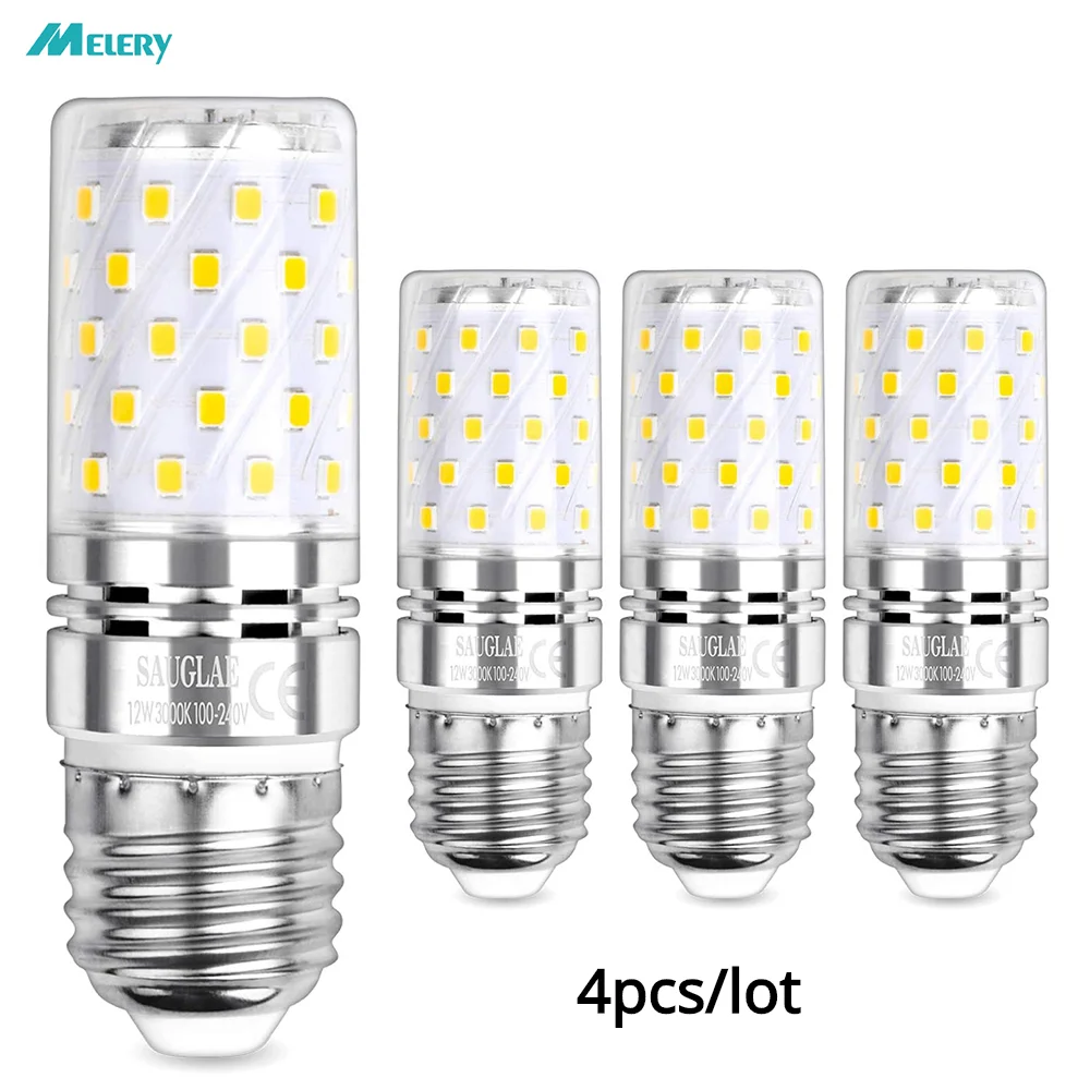 Melery Led Corn Lampadine E27 Lampada 12W Incandescente Equivalente 100W,6000K Daylight White Candelabri 1200Lm Edison Screw 4Pack