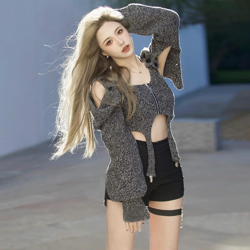 

Women Clothing 2022 Spring Autumn Europe and American Style New Fashion Trends for Women Long Sleeved U Collar Slim Midriff Top