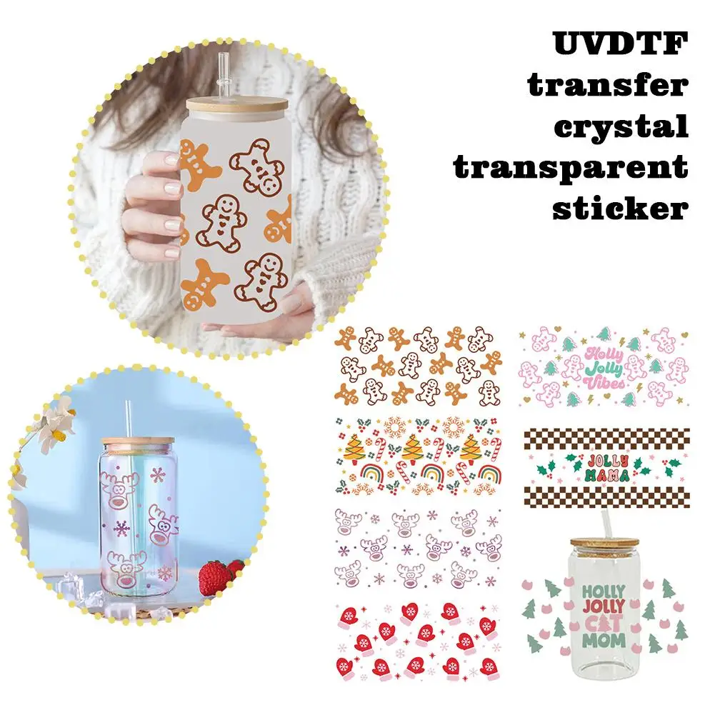 

3D UV DTF Transfers Stickers 16oz Cup Wraps Merry Christmas Printed For DIY Glass Ceramic Metal Leather Transparent Sticker S6W5